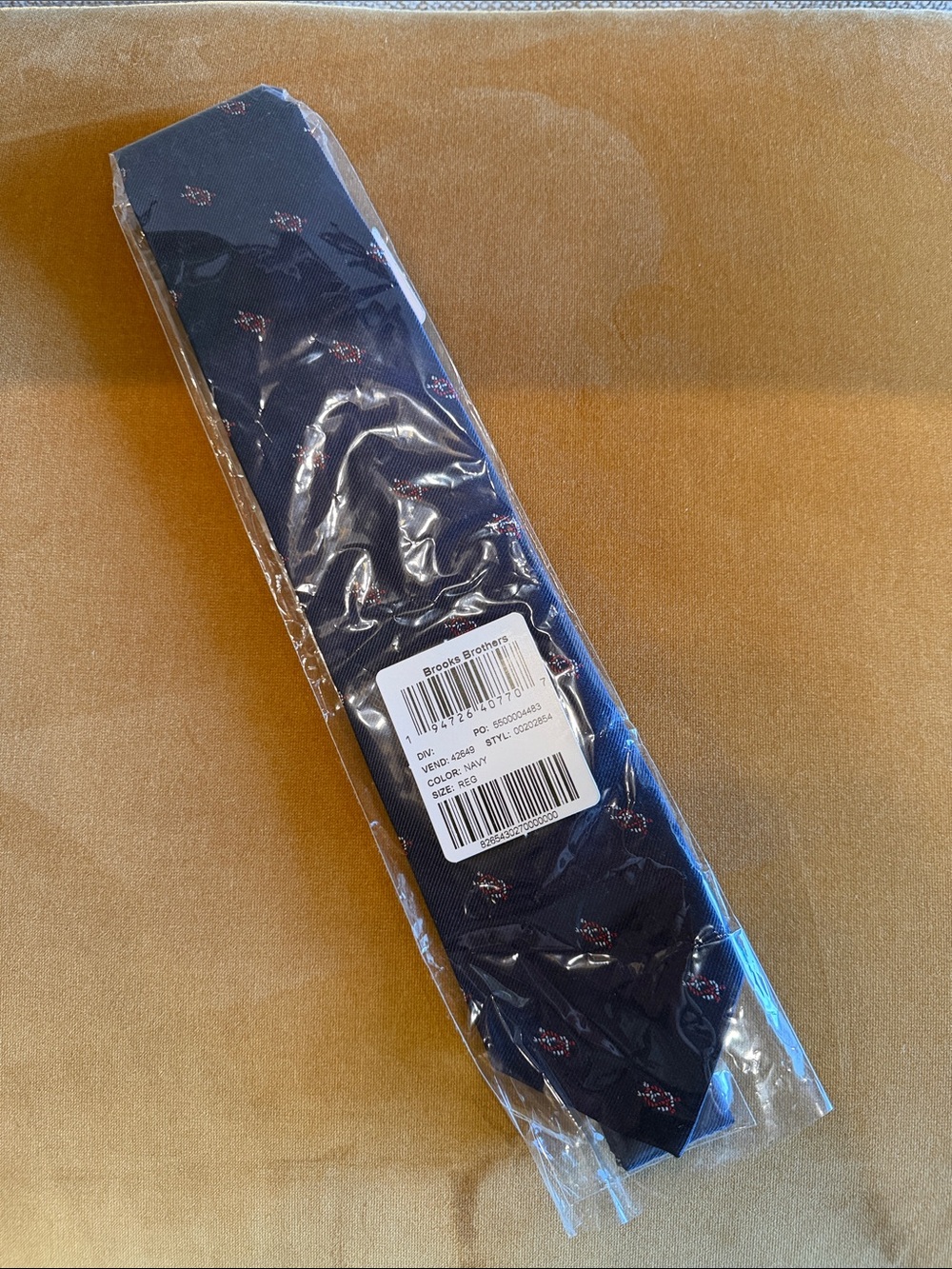 Brooks Brothers Navy Blue Tie with Pink Motif